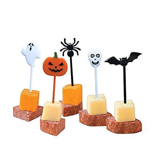 kungfu Mall 100 Piezas de decoración para Cupcakes de Halloween, decoración de Frutas, Palillos de decoración con Farol de Calabaza Fantasma, Esqueletos para niños, Fiesta temática de Halloween