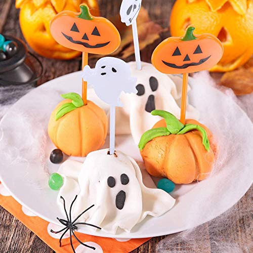 kungfu Mall 100 Piezas de decoración para Cupcakes de Halloween, decoración de Frutas, Palillos de decoración con Farol de Calabaza Fantasma, Esqueletos para niños, Fiesta temática de Halloween