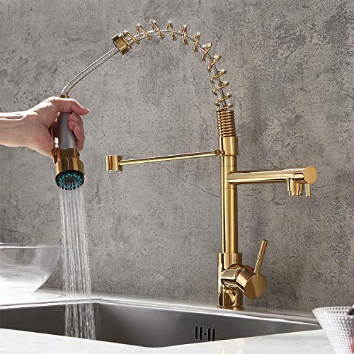 KunMai Monobloc - Grifo mezclador monomando para cocina, color dorado