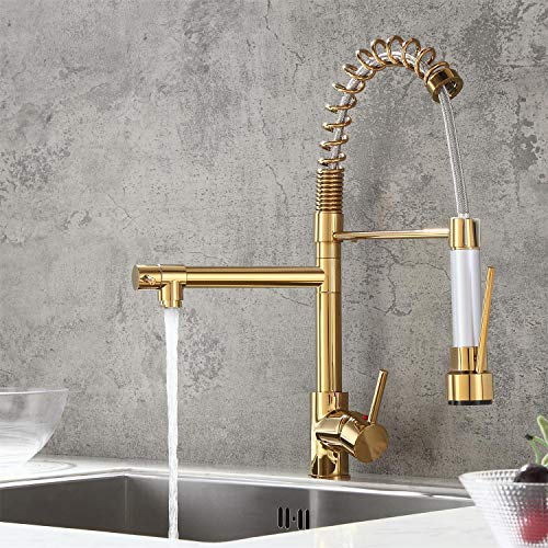 KunMai Monobloc - Grifo mezclador monomando para cocina, color dorado
