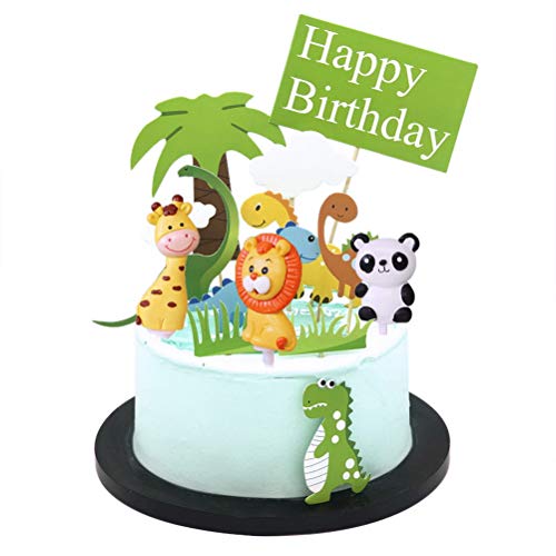 Kuou - Decoración para tarta con diseño de animales, con león de arcilla polimérica, jirafa y panda para fiestas de cumpleaños temáticas de niños