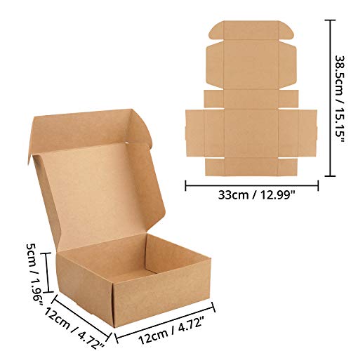 Kurtzy Caja Carton Craft Marrón (Pack de 50) - Medidas 12 x 12 x 5 cm - Cajas Automontables para Regalo - Caja Kraft para Fiestas, Cumpleaños, Bodas, Fiestas - Cajitas de Carton Reciclable