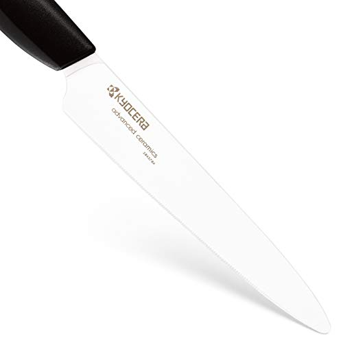 KYOCERA Juego de 3 pelar 7.5 cm, Tomate 12.5 cm, Cuchillo Santoku 16 cm, Hoja de cerámica de circonio, Afilada a Mano, Ligera, no corrosiva, Apta para lavavajillas, Negro, 3