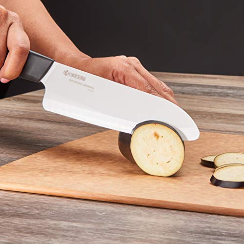 KYOCERA Juego de 3 pelar 7.5 cm, Tomate 12.5 cm, Cuchillo Santoku 16 cm, Hoja de cerámica de circonio, Afilada a Mano, Ligera, no corrosiva, Apta para lavavajillas, Negro, 3