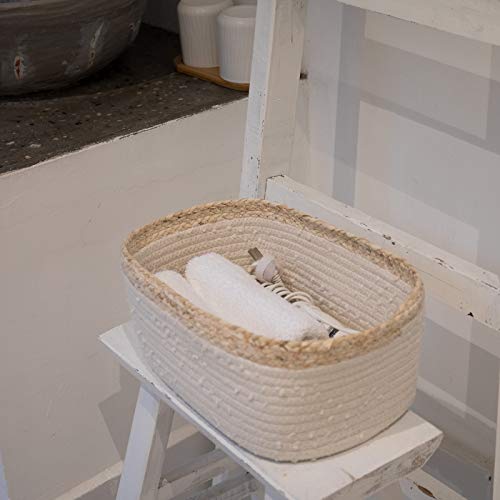La Jolíe Muse Juego de 3 Cestas de Almacenamiento - Cestas Tejidas con Cuerda Blanca para Estantes de los Armarios, Papeleras Organizadoras Decorativas para el Baño, el Dormitorio