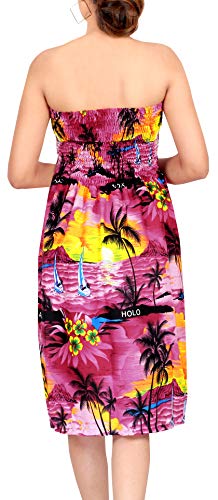 LA LEELA Vestido de la Tapa del Tubo de Cuello Halter Encubrir Maxi para Mujer Ropa de Playa Falda Hawaiana Damas Rosa_V650 ES TAMAÑO:32(2XS) - 44(XL)