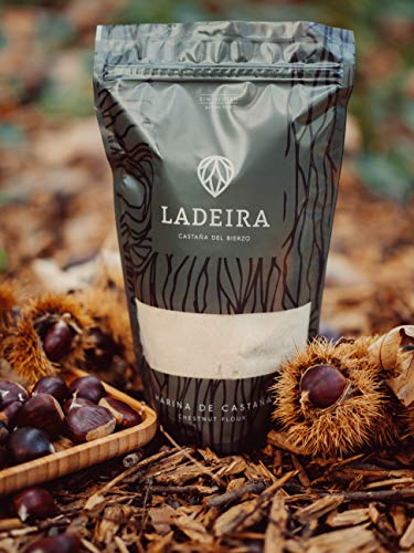 LADEIRA Harina de castaña amparada por la Marca de Garantia "Castaña del Bierzo" , sin gluten y sabor dulce. 515 g
