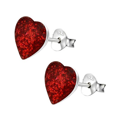 Laimons Pendientes para mujer Disco con forma de corazón Rojo Brillante Plata de ley 925