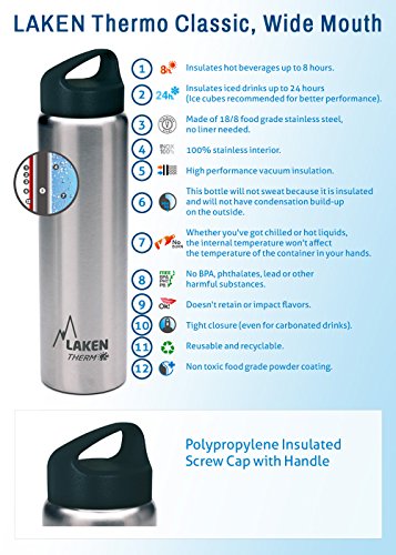 Laken Classic Botella Térmica Acero Inoxidable 18/8 y Doble Pared de Vacío, Unisex adulto, Rosa (Fucsia), 350 ml