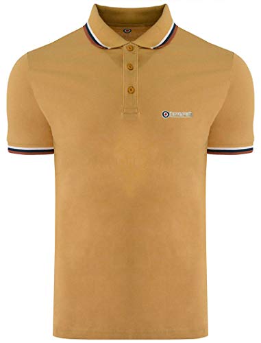 Lambretta - Polo para hombre con triple punta Marrón Galletas / blanco/ azul marino / especias árabes S