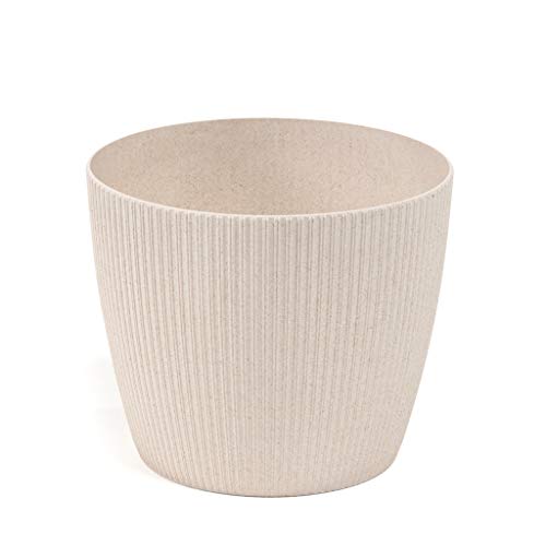 Lamela Magnolia Jumper ECO - Maceta para flores y plantas (+ 30 % madera), 16 cm de diámetro, color blanco ecológico (beige)