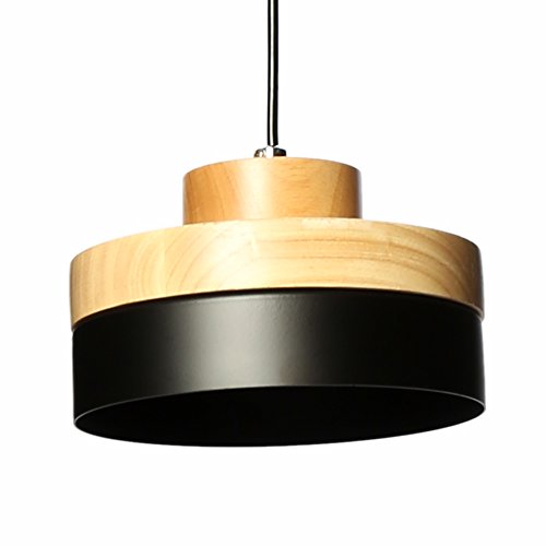 Lámpara Colgante de Metal Industrial Vintage Pantalla de Madera Decoración Colgante Iluminación de Techo Moderna Lámparas de Araña Pequeña para Habitacion Restaurante Cocina (Negro)