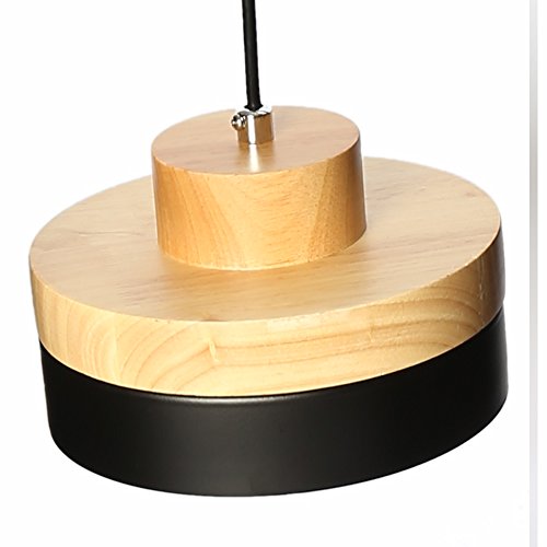 Lámpara Colgante de Metal Industrial Vintage Pantalla de Madera Decoración Colgante Iluminación de Techo Moderna Lámparas de Araña Pequeña para Habitacion Restaurante Cocina (Negro)