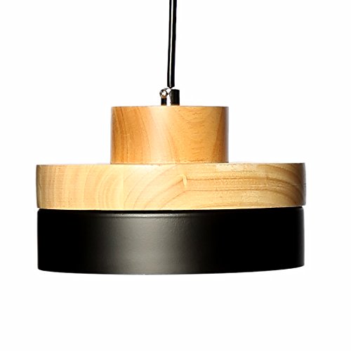 Lámpara Colgante de Metal Industrial Vintage Pantalla de Madera Decoración Colgante Iluminación de Techo Moderna Lámparas de Araña Pequeña para Habitacion Restaurante Cocina (Negro)