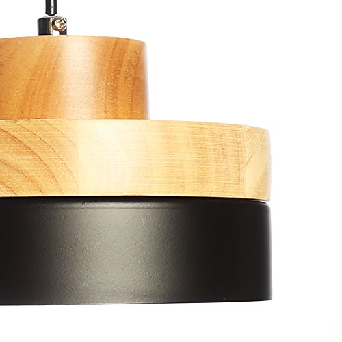 Lámpara Colgante de Metal Industrial Vintage Pantalla de Madera Decoración Colgante Iluminación de Techo Moderna Lámparas de Araña Pequeña para Habitacion Restaurante Cocina (Negro)