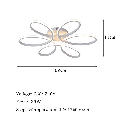 Lámpara de techo LED de 75 vatios Forma de flor creativa Lámpara de techo Pantalla de aluminio acrílico moderna y elegante, blanca mate Luz de techo Dormitorio L59cm * H11cm, luz blanca 6000K