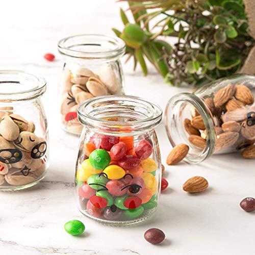 Langlee Set de 9 Vasos para Yogurtera, Vasos de Repuesto Tarros Cristal con Divertidas Emoticonos y Tapas, Tarro de Crema Postre Pudding Glass Jar (Capacidad: 100 ml)