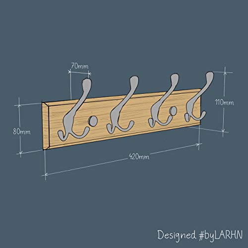 LARHN Perchero Pared Madera - 4 Colgadores Triples Montados en Tablero de Bambú – 42 cm - 2 Paquetes