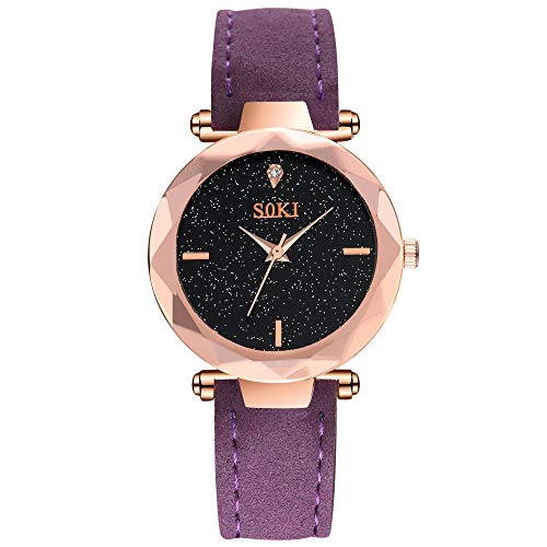 Las Nuevas señoras Miran el Reloj del Cielo Estrellado la Tendencia Femenina de la Moda Coreana mira el Reloj de la Estrella del Cuarzo Helado-Rosa