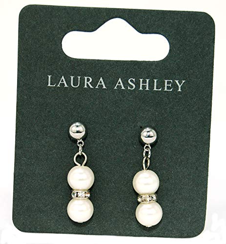 Laura Ashley - Pendientes colgantes de doble perla y diamante