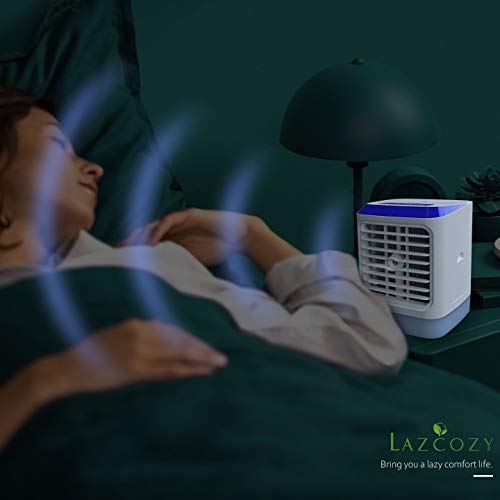 LAZCOZY mini Ventilador Humidificador Purificador Aire Acondicionado portátil de [Vhool-EU] USB Air Cooler con 3 Velocidades y 7 Colores Luz