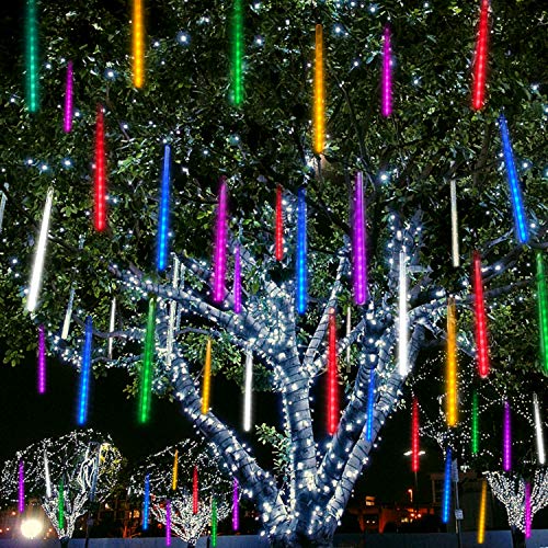 LED Meteoros Lluvia Luces, Rilitor 30cm 8 Tubos 192 LEDs IP65 Impermeable LED Guirlandas Luces Decoración para Jardín Patio Fiesta Bodas Halloween Navidad (Multicolor)