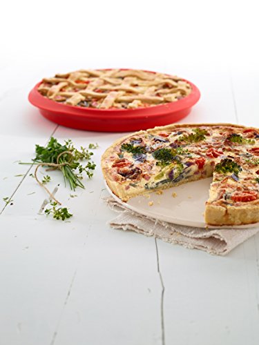Lékué Duo Quiche Molde Desmontable, Cerámica y Silicona, Rojo, 28 cm