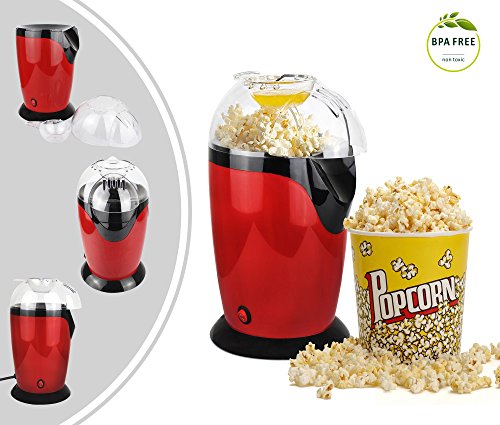 Leogreen - Eléctrica Fabricante de las Palomitas, Aire Caliente Palomitas de Maíz, Rojo, tamaño: 30,5 x 17 x 16,3 cm, Capacidad del vaso: 60 g