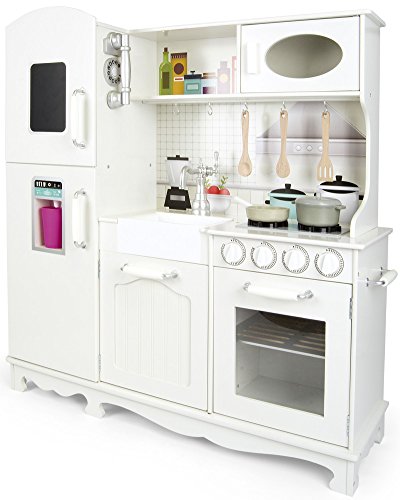 Leomark Grande Big Vintage Cocina Madera Infantil De Juguete - color Blanco - Accesorios con teléfono, nevera, Para Niños, iluminación y efectos de sonido, altura: 102 cm
