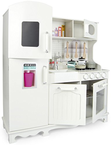 Leomark Grande Big Vintage Cocina Madera Infantil De Juguete - color Blanco - Accesorios con teléfono, nevera, Para Niños, iluminación y efectos de sonido, altura: 102 cm