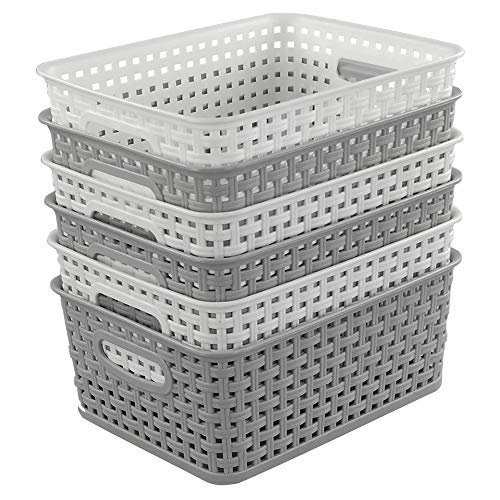 Lesbye 6 Paquetes Cesta de Almacenaje, Cesta Plastico Mimbre Pequeña, Gris Y Blanco Cestas Cestos Plastico
