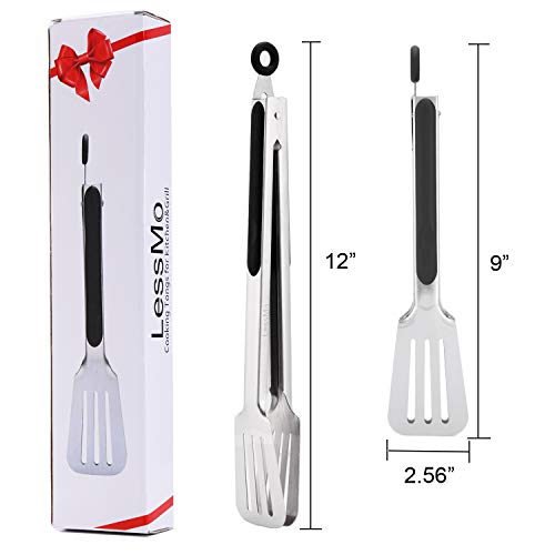 LessMo Pinzas de Cocina, Pack de 2 (9 ”y 12”), Pinzas de Cocina de Acero Inoxidable de Primera Calidad con empuñadura de Silicona Antideslizante