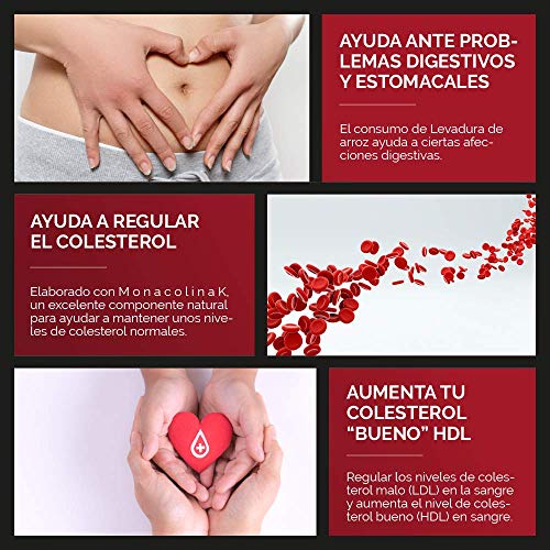 Levadura de arroz rojo alta concentración + 30mg de Coenzima Q10 por cápsula | 90 cápsulas vegetales | Regula el Colesterol | Antioxidante natural | Fab Esp | VEGANO.