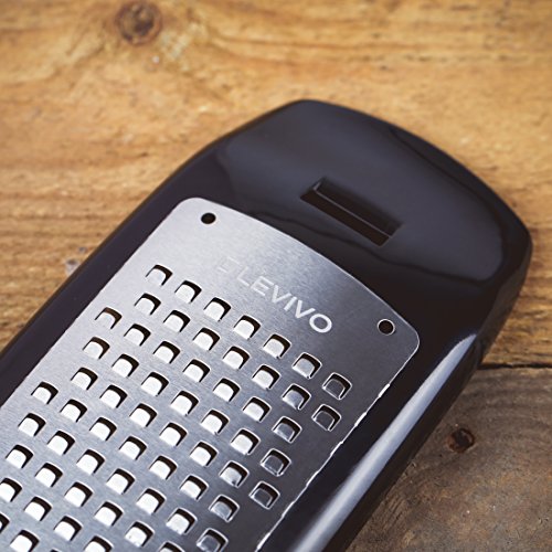 Levivo Rallador de queso con depósito, acero inoxidable, rallador, rallador para queso, accesorio de cocina, rallador de queso con recipiente colector, negro, 7,5 x 5,5 x 16,5 cm