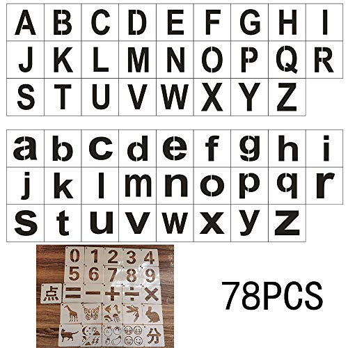 Lezed Plantillas de Alfabeto de Plástico Plantillas de Letras Manualidades para Pintar Paredes Stencil Plantillas con Números y Letras para el Aprendizaje, Pintura, Scrapbooking DIY 78 piezas 8 x 8 cm