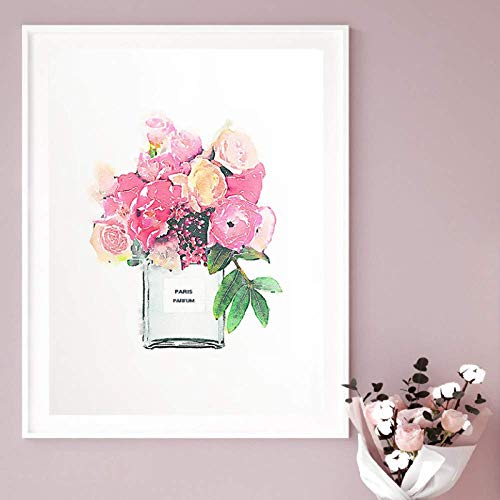 Lienzos de Fotos 2x40x60cm sin Marco Botella de Perfume Flor Pastel Glam Vogue Cuadros de Pared Carteles e Impresiones de Acuarela de Moda Decoración de la Pared del hogar
