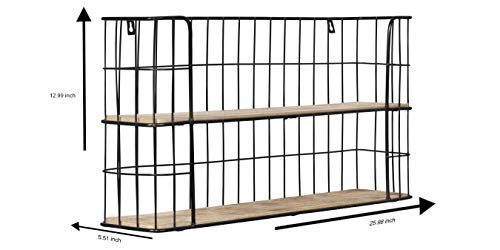 LIFA LIVING Estantería de Pared con 2 estantes, Madera y Metal, Diseño Vintage Industrial, Forma Rectangular, 66.5 x 33.6 x 14.3 cm
