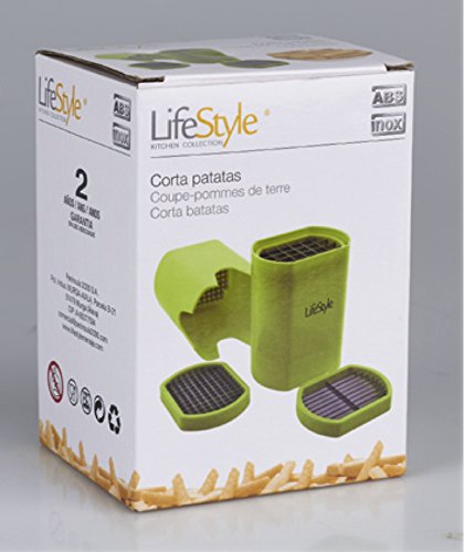 Lifestyle - Cortador de Patatas para Freir - ABS y Acero Inoxidable - 3 Cortes - Verde
