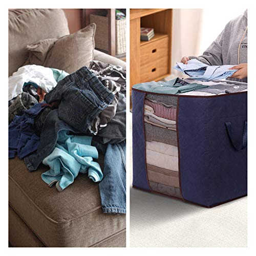 Lifewit Bolsa de Almacenamiento de Ropa de Gran Capacidad con Asa Reforzada Tela Actualizada, Organizador Plegable y Transpirable con Cremallera Robusta Ventana Clara, Azul Oscuro, 3 Paquetes