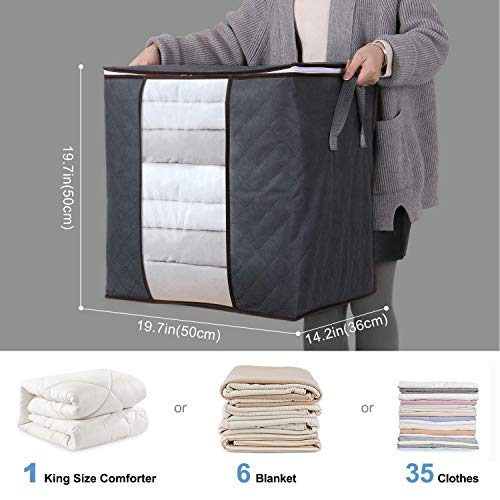 Lifewit Bolsa de Almacenamiento de Ropa de Gran Capacidad con Asa Reforzada Tela Actualizada, Organizador Plegable y Transpirable con Cremallera Robusta Ventana Clara, Gris, 3 Paquetes