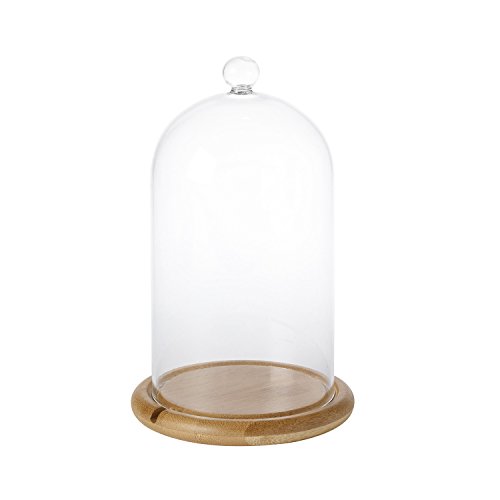 Lights4fun - Campana de Cristal Alta 19cm con Base de Bambú