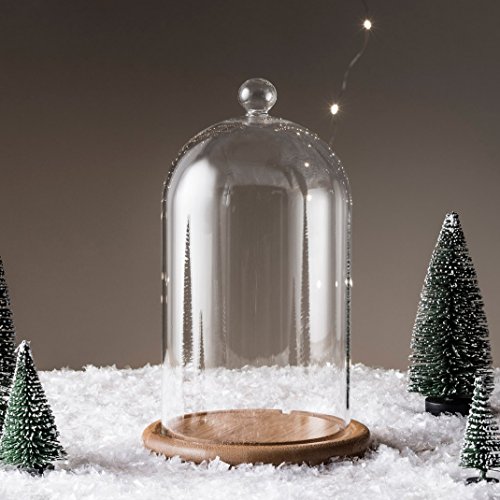 Lights4fun - Campana de Cristal Alta 19cm con Base de Bambú