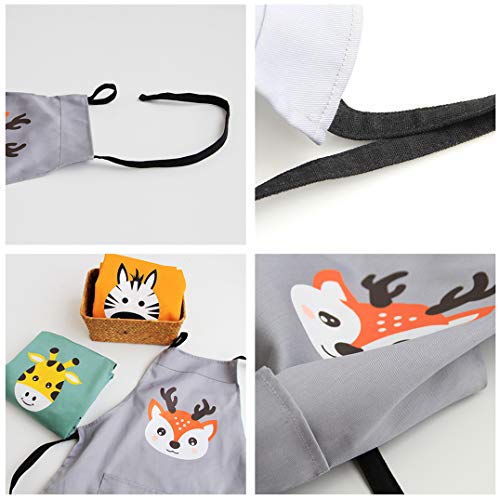 Lindong - Delantal con dibujos bonitos de animales y bolsillo para adultos y niños, resistente al agua, de algodón, de lino, Gris., Kinder Größe (nur 1 Stück)