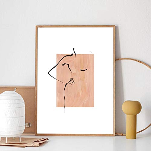 Línea abstracta pintura pintura impresiones negro beige neutral arte de la pared cuadros arte minimalista moderno cartel dormitorio decoración del hogar 30x45 cm N marco