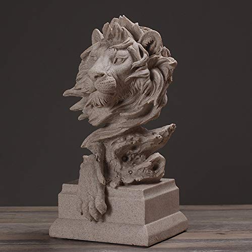 LINGS Estatua Grande de Cabeza de león, estatuilla de Piedra Arenisca de Resina, Escultura de decoración de Feng Shui, Regalo de Negocios para el hogar y la Oficina de jardín