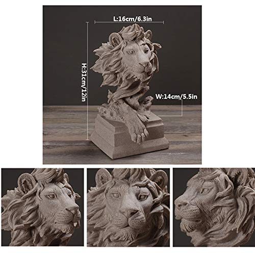 LINGS Estatua Grande de Cabeza de león, estatuilla de Piedra Arenisca de Resina, Escultura de decoración de Feng Shui, Regalo de Negocios para el hogar y la Oficina de jardín