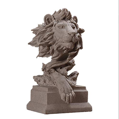LINGS Estatua Grande de Cabeza de león, estatuilla de Piedra Arenisca de Resina, Escultura de decoración de Feng Shui, Regalo de Negocios para el hogar y la Oficina de jardín