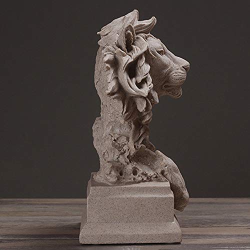LINGS Estatua Grande de Cabeza de león, estatuilla de Piedra Arenisca de Resina, Escultura de decoración de Feng Shui, Regalo de Negocios para el hogar y la Oficina de jardín