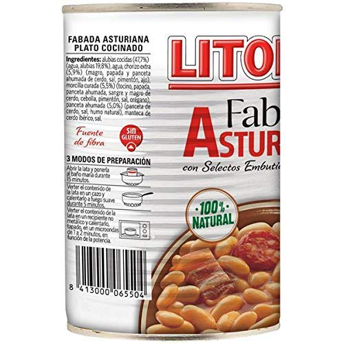 LITORAL Fabada Asturiana - Plato Preparado de Fabada Asturiana Sin Gluten - Pack de 6x435 g