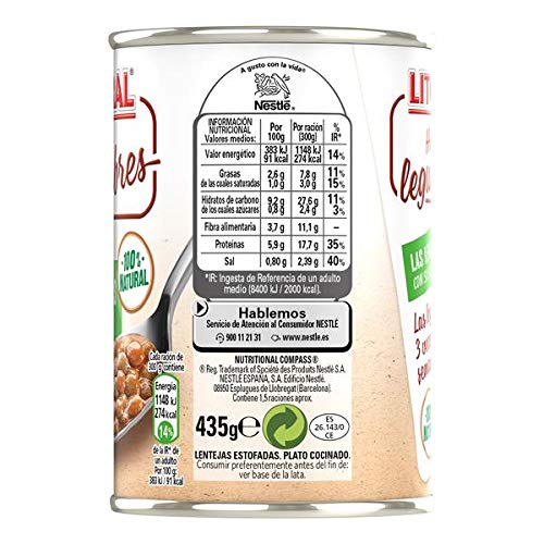 LITORAL Hoy Legumbres Lentejas con su sofrito - Plato Preparado de Legumbres Lentejas Sin Gluten - Paquete de 15x435g - Total: 6.52 kg